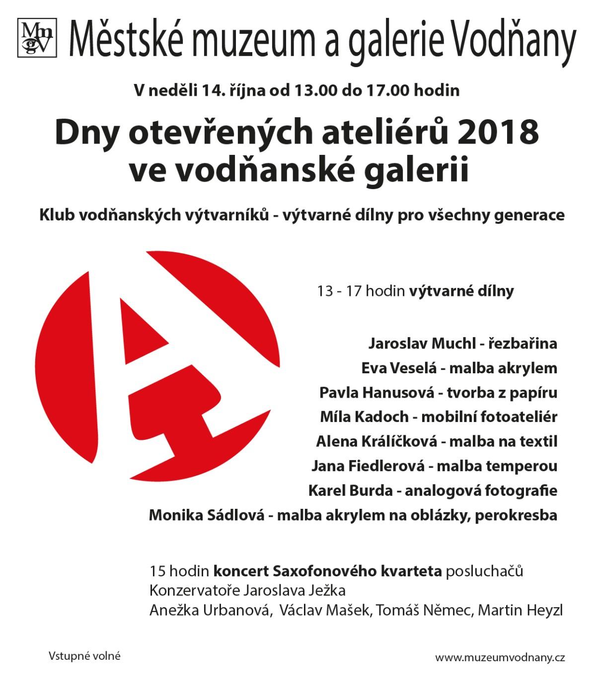 Plakát - Dny otevřených ateliérů 2018 ve vodňanské galerii