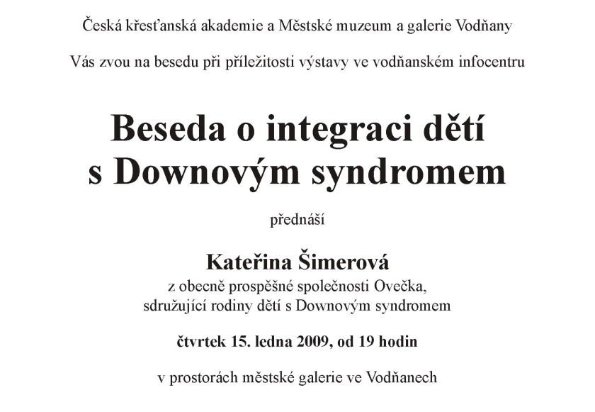 Plakát - Beseda o integraci dětí s Downovým syndromem