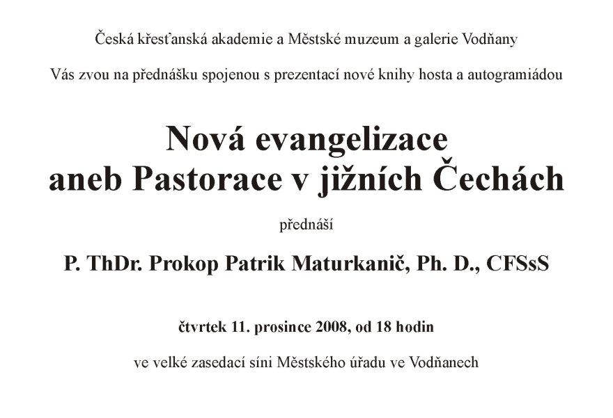 Plakát - Nová evangelizace v Čechách, aneb Pastorace v jižních Čechách